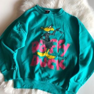 Vintage 90’s Teal Daffy Duck Warner Bros 1993 Pullover Crewneck Sweatshirt